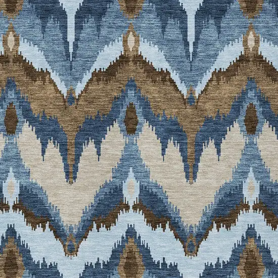 Denim Blue And Sky Blue Ikat Washable Indoor Outdoor Area Rug Photo 4