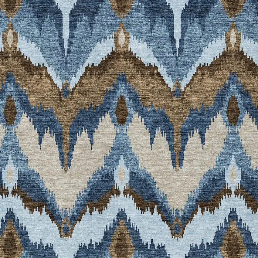 Denim Blue And Sky Blue Ikat Washable Indoor Outdoor Area Rug Photo 4