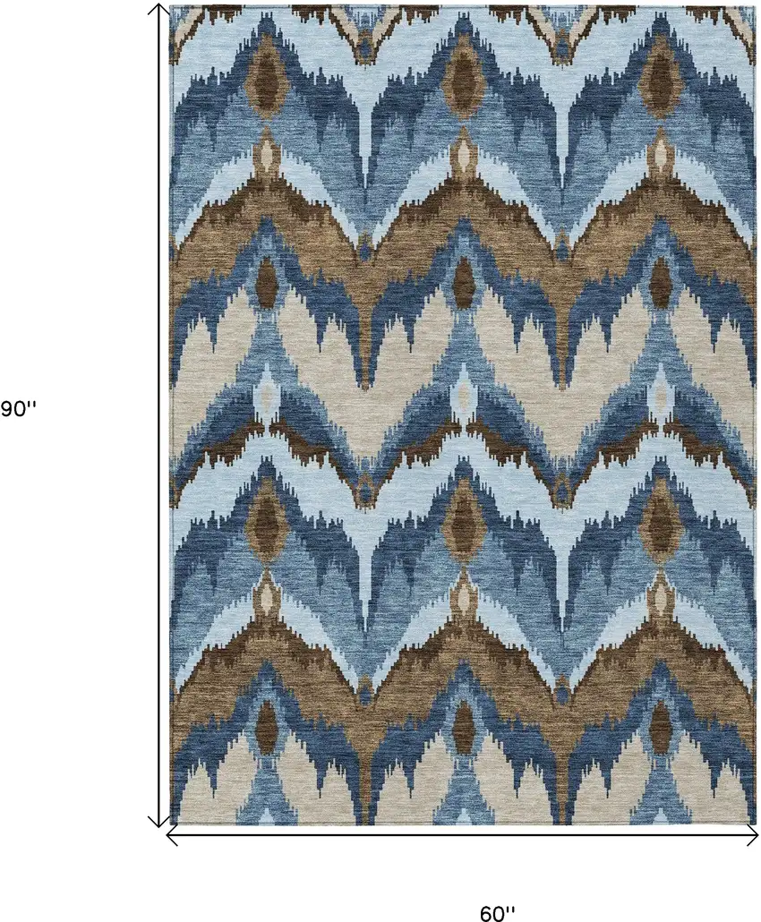 Denim Blue And Sky Blue Ikat Washable Indoor Outdoor Area Rug Photo 3