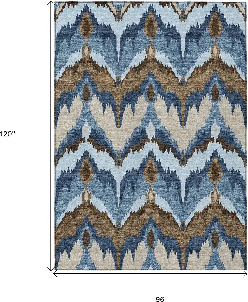 Denim Blue And Sky Blue Ikat Washable Indoor Outdoor Area Rug Photo 3