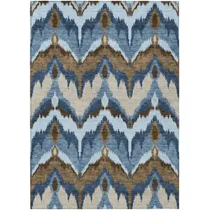 Photo of Denim Blue And Sky Blue Ikat Washable Indoor Outdoor Area Rug