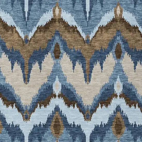 Denim Blue And Sky Blue Ikat Washable Indoor Outdoor Area Rug Photo 4