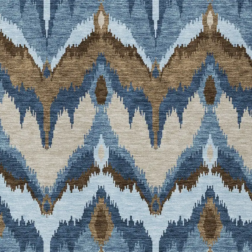 Denim Blue And Sky Blue Ikat Washable Indoor Outdoor Area Rug Photo 4