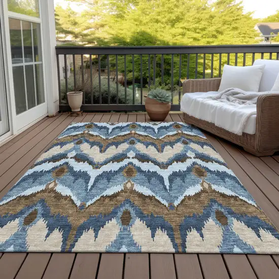 Denim Blue And Sky Blue Ikat Washable Indoor Outdoor Area Rug Photo 7