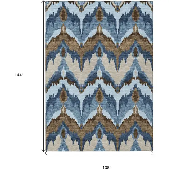 Denim Blue And Sky Blue Ikat Washable Indoor Outdoor Area Rug Photo 3