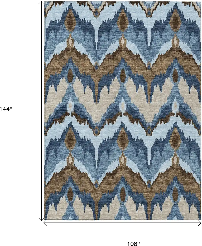 Denim Blue And Sky Blue Ikat Washable Indoor Outdoor Area Rug Photo 3