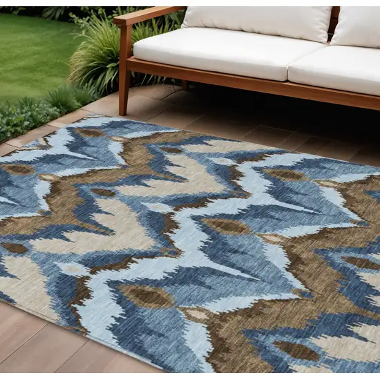 Denim Blue And Sky Blue Ikat Washable Indoor Outdoor Area Rug Photo 1