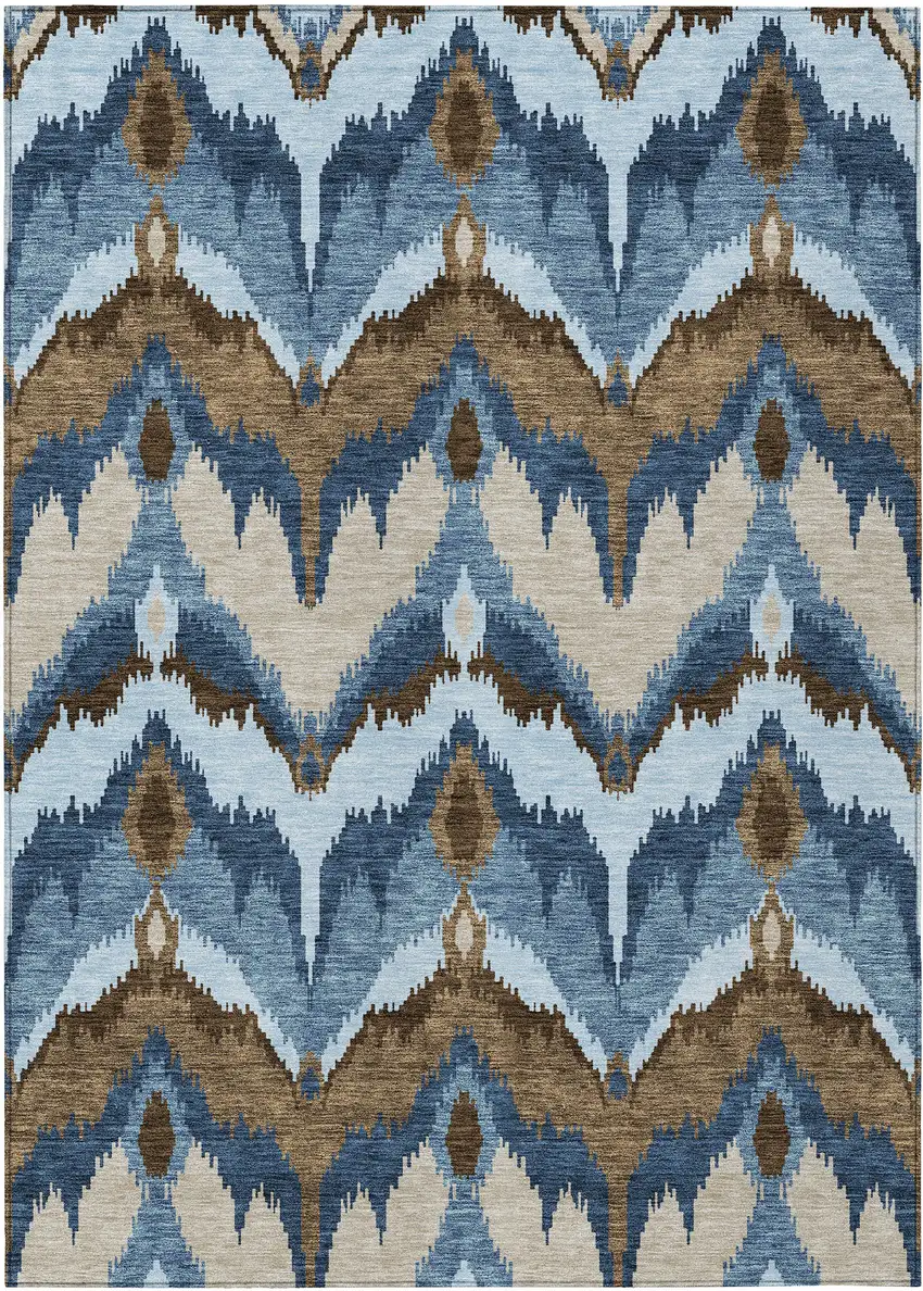 Denim Blue And Sky Blue Ikat Washable Indoor Outdoor Area Rug Photo 1