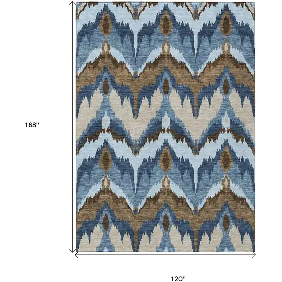 Denim Blue And Sky Blue Ikat Washable Indoor Outdoor Area Rug Photo 3