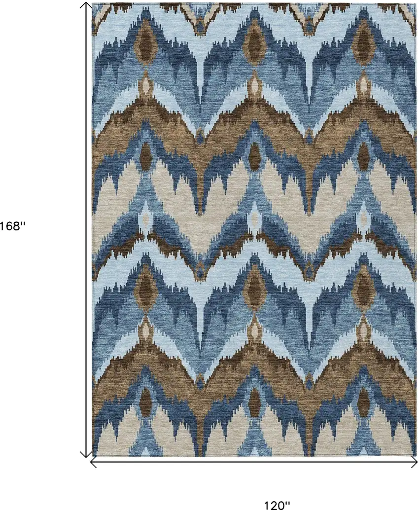 Denim Blue And Sky Blue Ikat Washable Indoor Outdoor Area Rug Photo 3