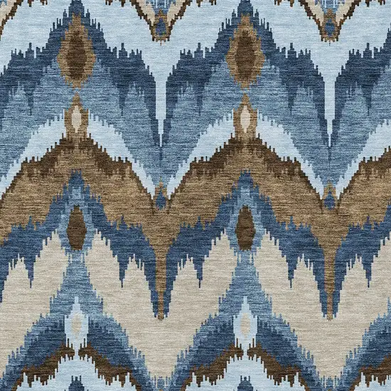 Denim Blue And Sky Blue Ikat Washable Indoor Outdoor Area Rug Photo 4