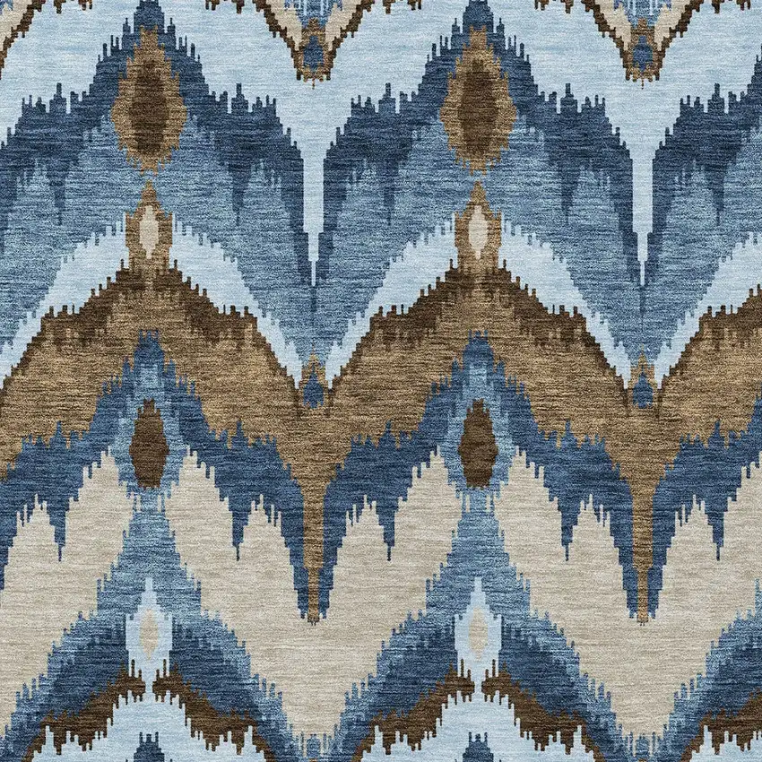 Denim Blue And Sky Blue Ikat Washable Indoor Outdoor Area Rug Photo 4