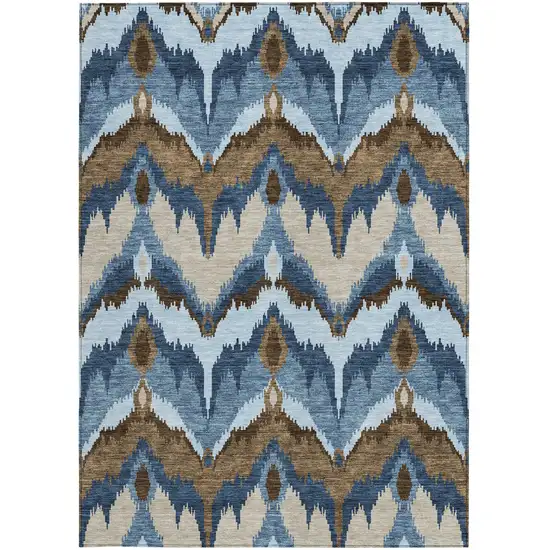 Denim Blue And Sky Blue Ikat Washable Indoor Outdoor Area Rug Photo 6