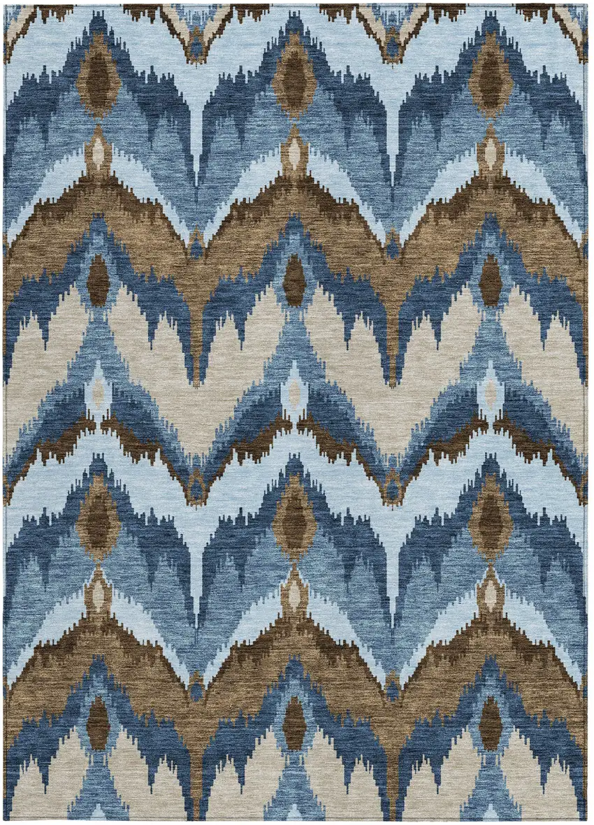 Denim Blue And Sky Blue Ikat Washable Indoor Outdoor Area Rug Photo 6