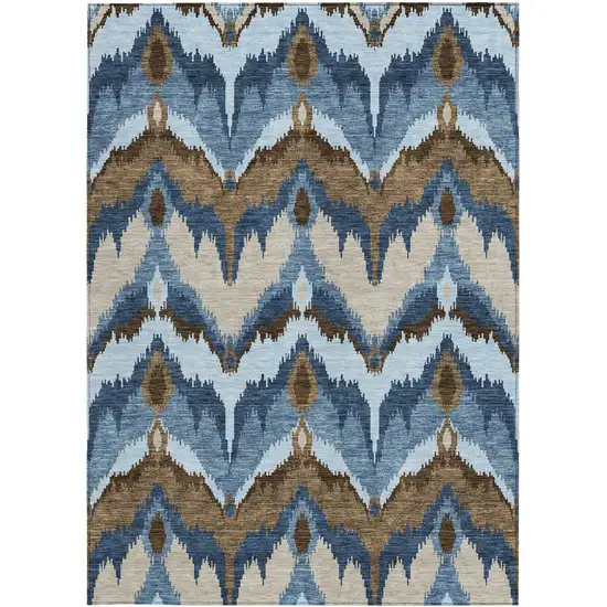 Denim Blue And Sky Blue Ikat Washable Indoor Outdoor Area Rug Photo 6