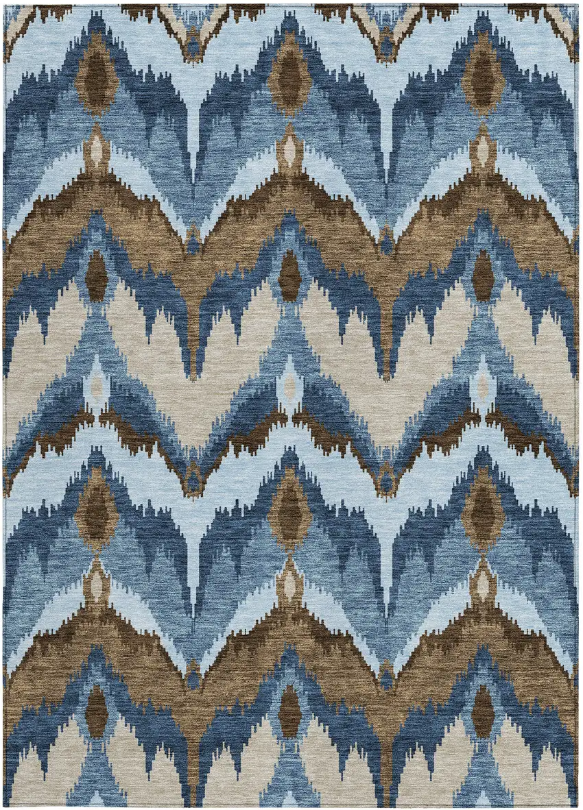 Denim Blue And Sky Blue Ikat Washable Indoor Outdoor Area Rug Photo 6