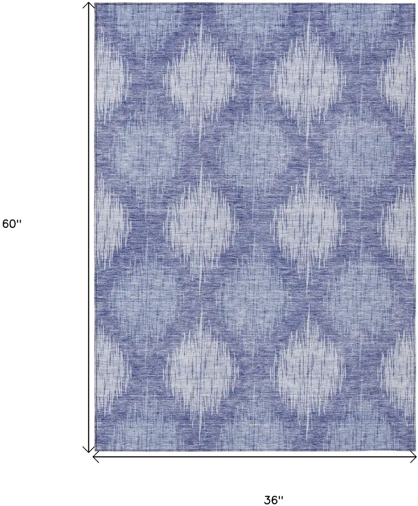 Denim Blue And Sky Blue Ikat Washable Indoor Outdoor Area Rug Photo 3