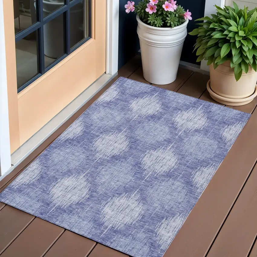 Denim Blue And Sky Blue Ikat Washable Indoor Outdoor Area Rug Photo 1