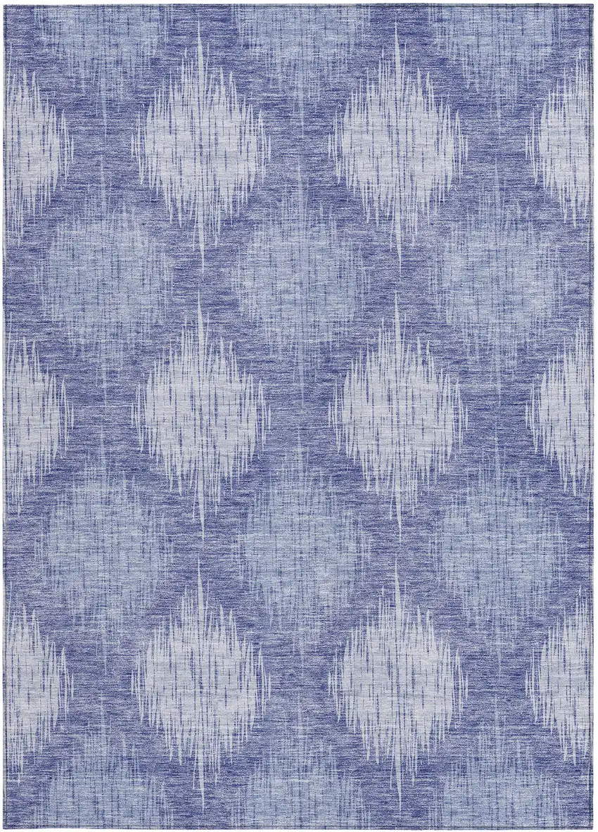 Denim Blue And Sky Blue Ikat Washable Indoor Outdoor Area Rug Photo 6