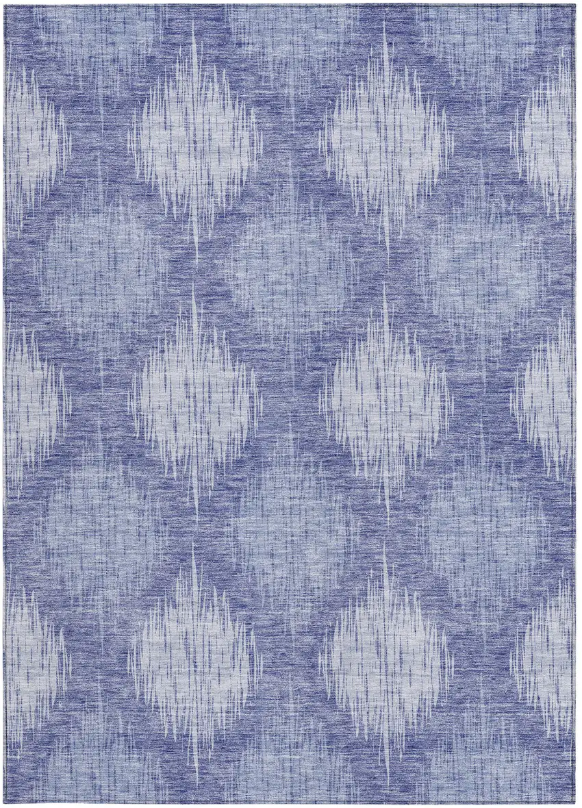 Denim Blue And Sky Blue Ikat Washable Indoor Outdoor Area Rug Photo 6