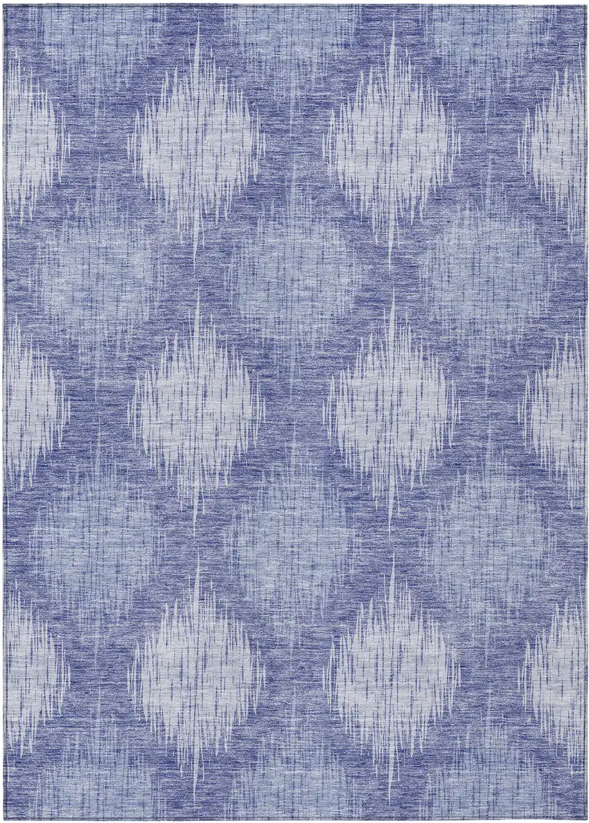 Denim Blue And Sky Blue Ikat Washable Indoor Outdoor Area Rug Photo 2