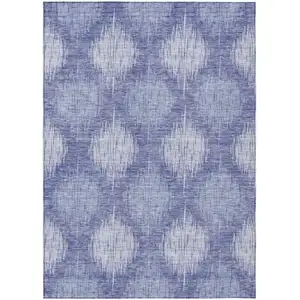 Photo of Denim Blue And Sky Blue Ikat Washable Indoor Outdoor Area Rug