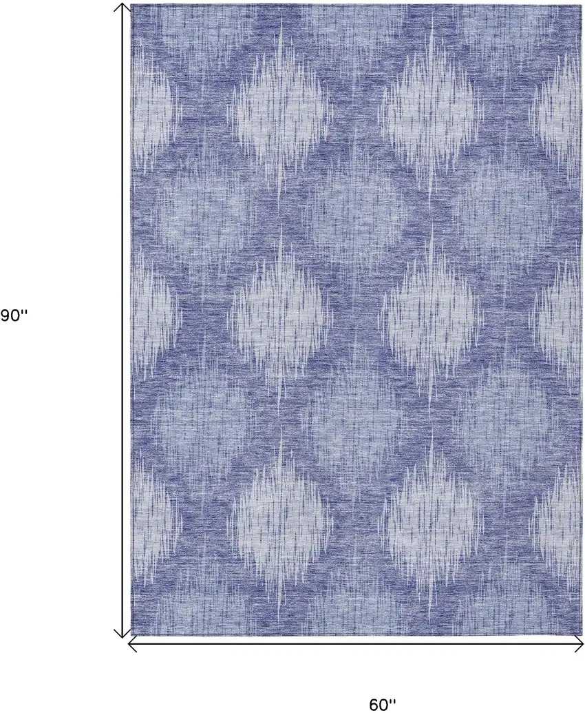 Denim Blue And Sky Blue Ikat Washable Indoor Outdoor Area Rug Photo 3