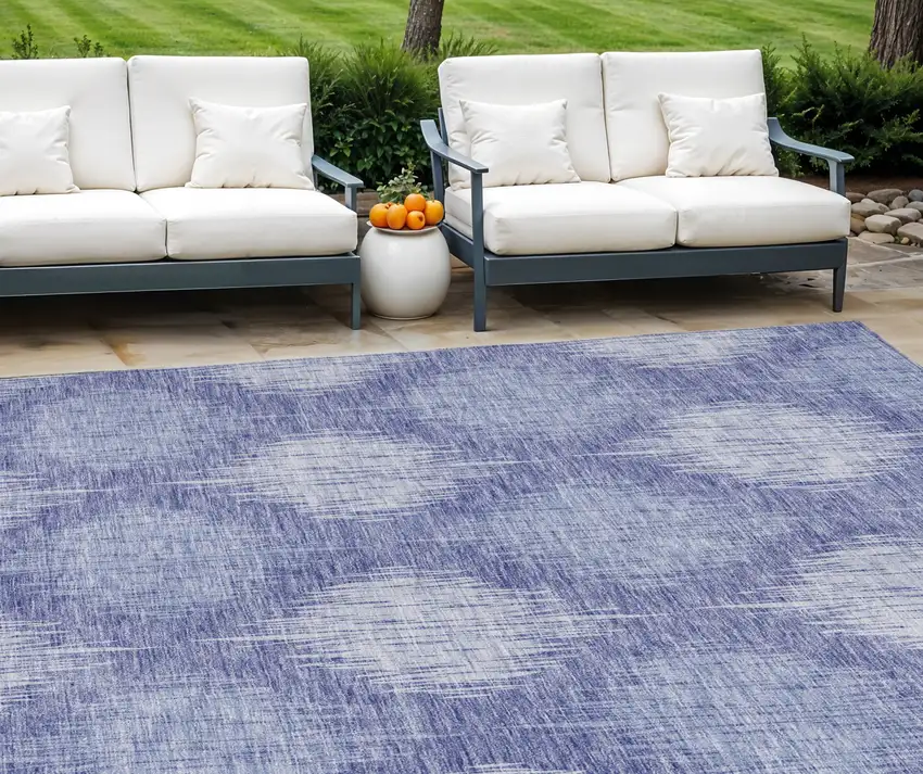 Denim Blue And Sky Blue Ikat Washable Indoor Outdoor Area Rug Photo 1