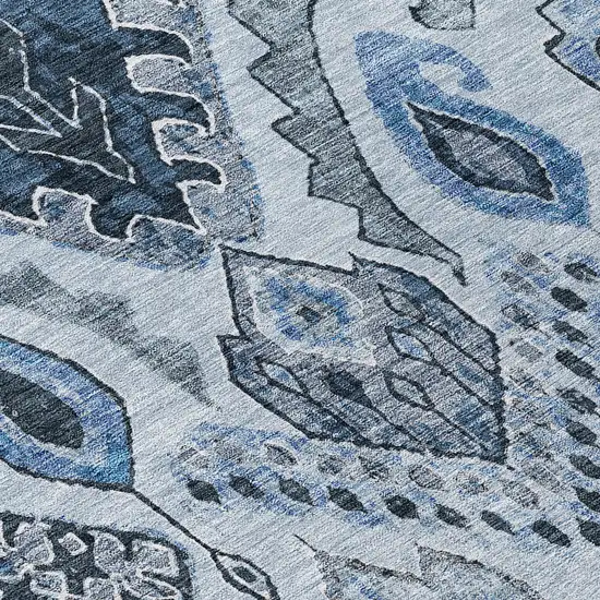 Denim Blue And Sky Blue Moroccan Washable Indoor Outdoor Area Rug Photo 5