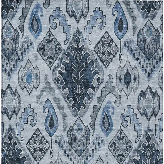 Denim Blue And Sky Blue Moroccan Washable Indoor Outdoor Area Rug Photo 7
