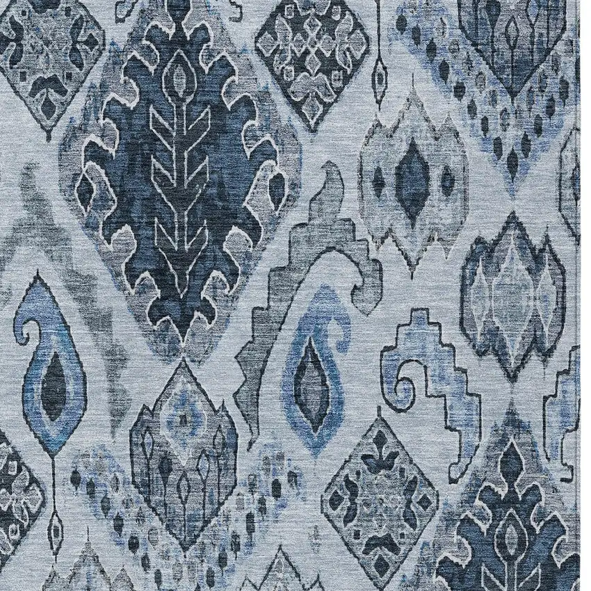 Denim Blue And Sky Blue Moroccan Washable Indoor Outdoor Area Rug Photo 6