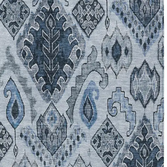 Denim Blue And Sky Blue Moroccan Washable Indoor Outdoor Area Rug Photo 6