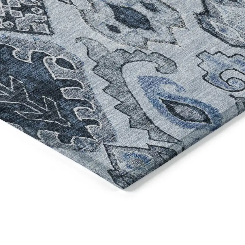 Denim Blue And Sky Blue Moroccan Washable Indoor Outdoor Area Rug Photo 5