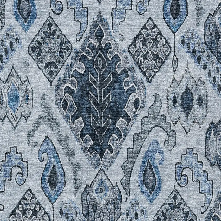 Denim Blue And Sky Blue Moroccan Washable Indoor Outdoor Area Rug Photo 7