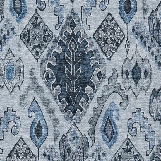Denim Blue And Sky Blue Moroccan Washable Indoor Outdoor Area Rug Photo 7