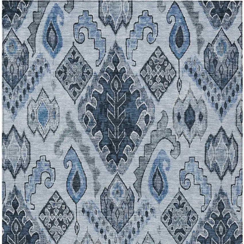 Denim Blue And Sky Blue Moroccan Washable Indoor Outdoor Area Rug Photo 8