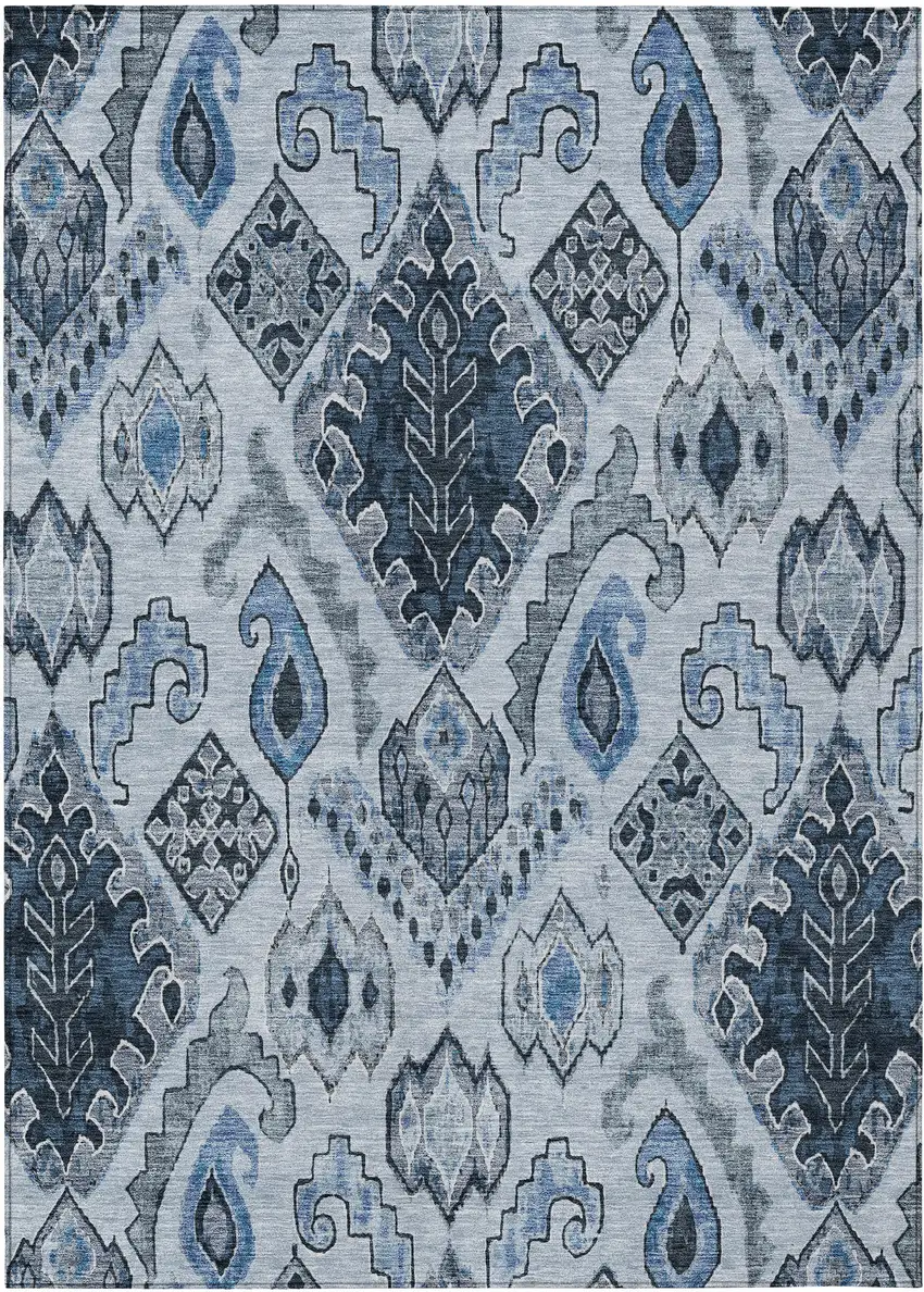 Denim Blue And Sky Blue Moroccan Washable Indoor Outdoor Area Rug Photo 2