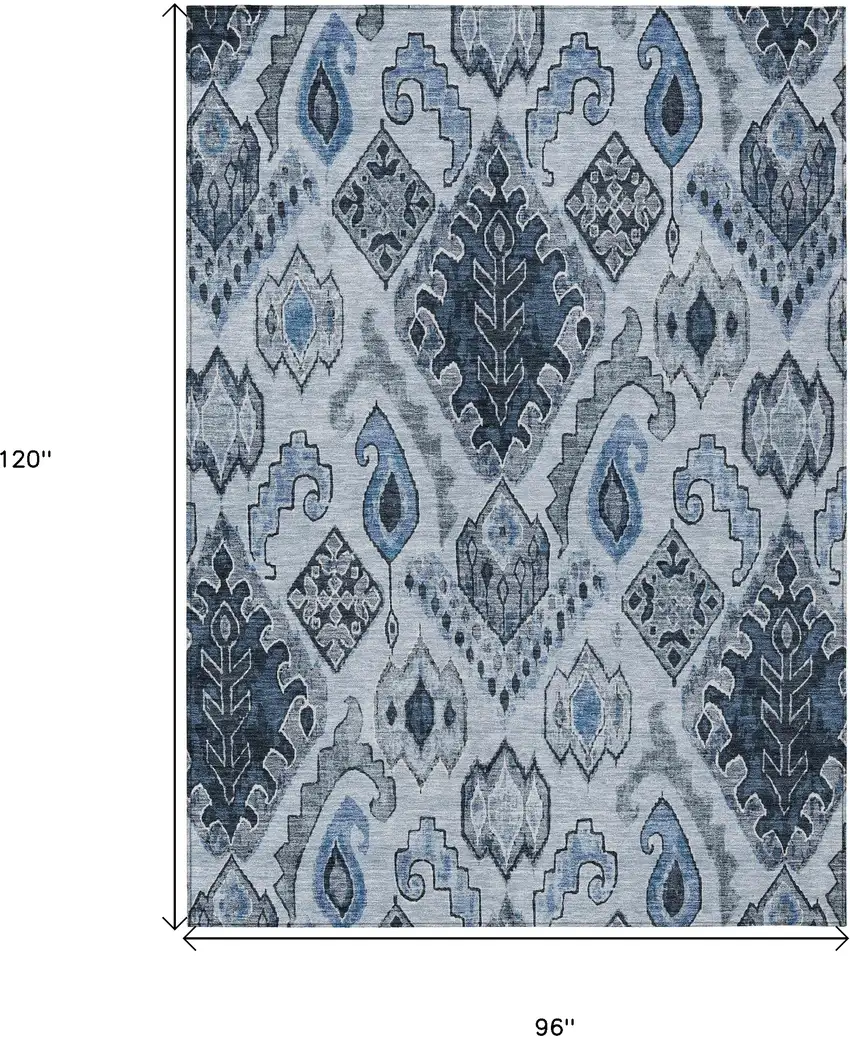 Denim Blue And Sky Blue Moroccan Washable Indoor Outdoor Area Rug Photo 3