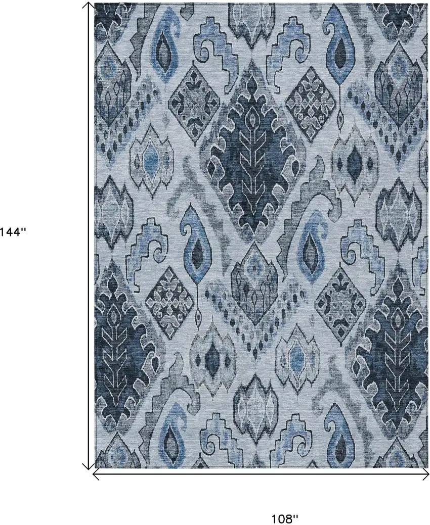 Denim Blue And Sky Blue Moroccan Washable Indoor Outdoor Area Rug Photo 3