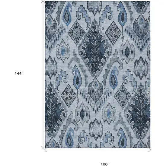 Denim Blue And Sky Blue Moroccan Washable Indoor Outdoor Area Rug Photo 3