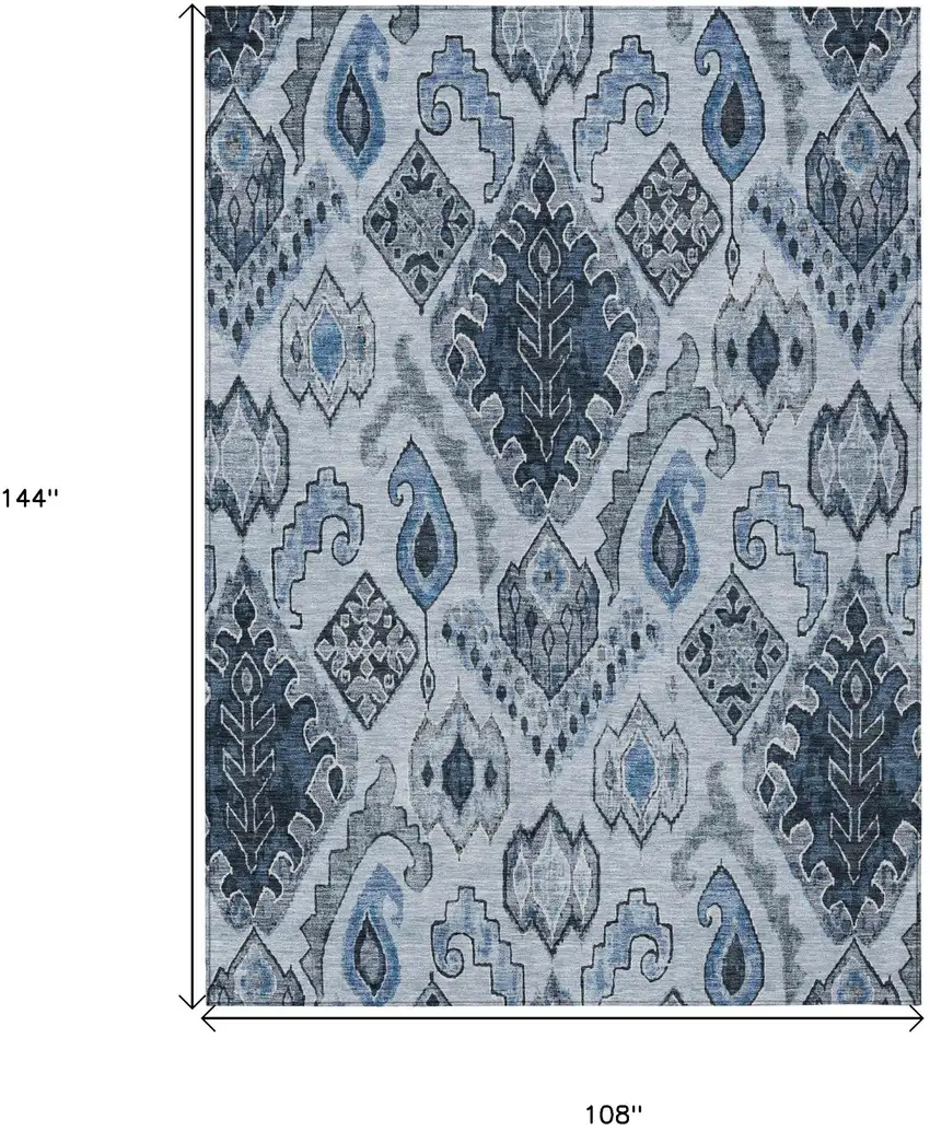 Denim Blue And Sky Blue Moroccan Washable Indoor Outdoor Area Rug Photo 3