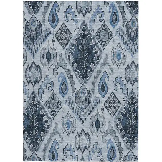 Denim Blue And Sky Blue Moroccan Washable Indoor Outdoor Area Rug Photo 7