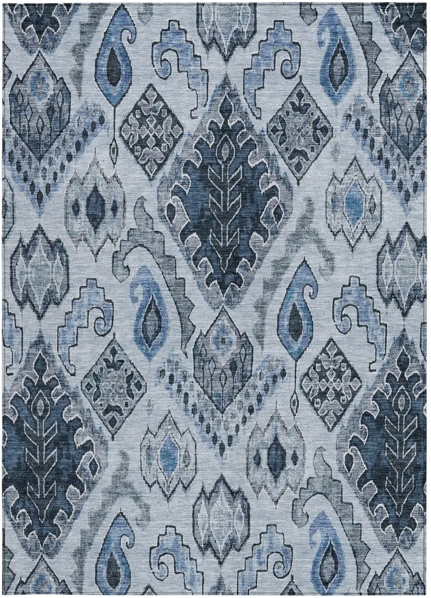 Denim Blue And Sky Blue Moroccan Washable Indoor Outdoor Area Rug Photo 7