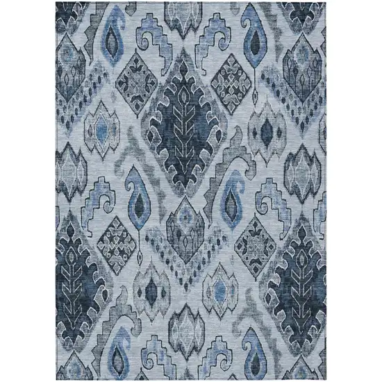 Denim Blue And Sky Blue Moroccan Washable Indoor Outdoor Area Rug Photo 2
