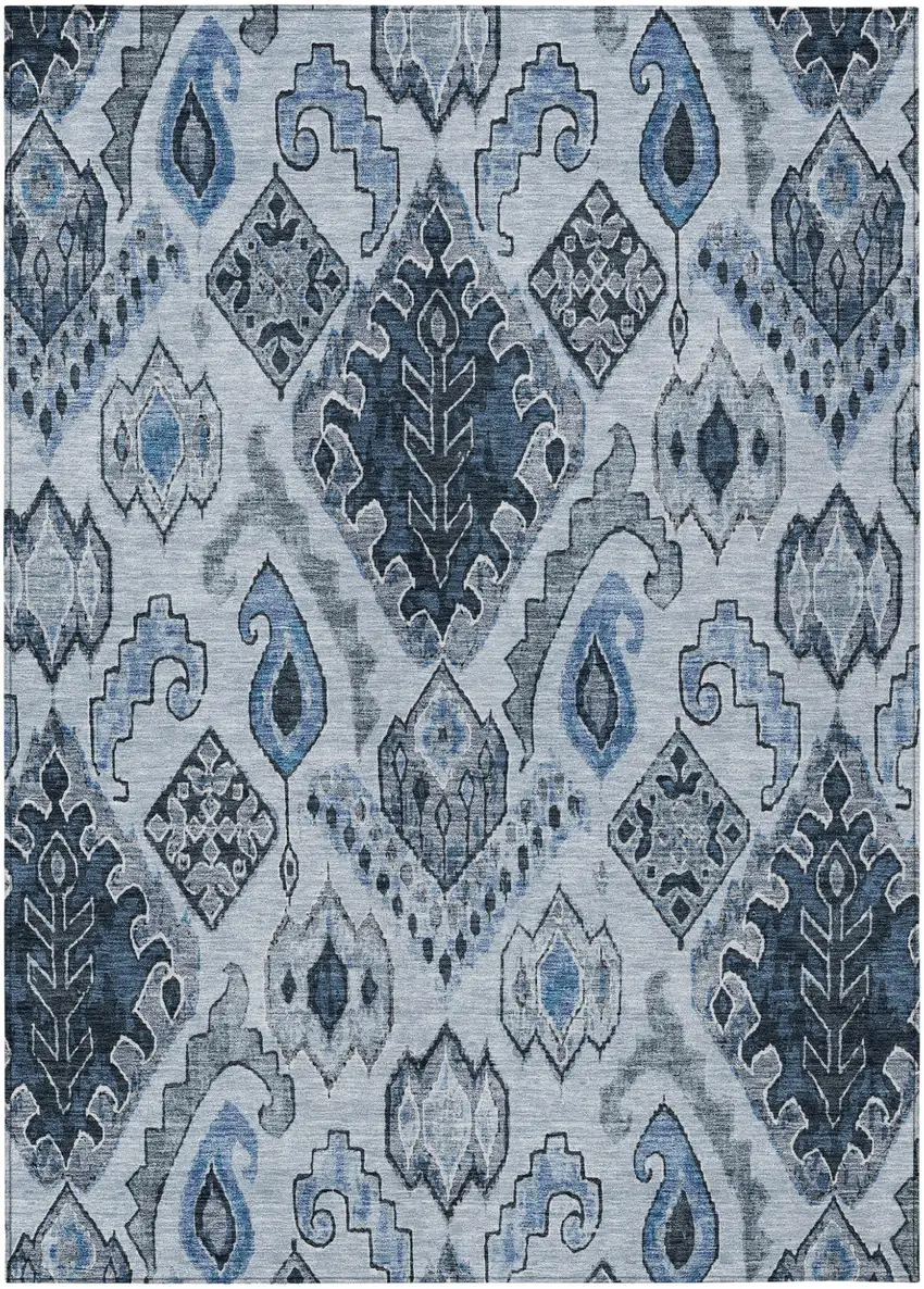 Denim Blue And Sky Blue Moroccan Washable Indoor Outdoor Area Rug Photo 2