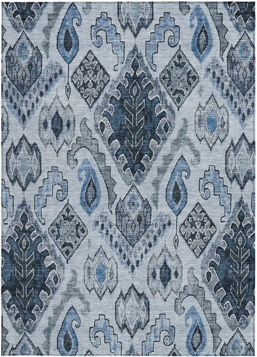 Denim Blue And Sky Blue Moroccan Washable Indoor Outdoor Area Rug Photo 8