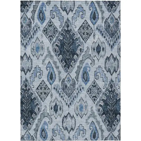Denim Blue And Sky Blue Moroccan Washable Indoor Outdoor Area Rug Photo 2