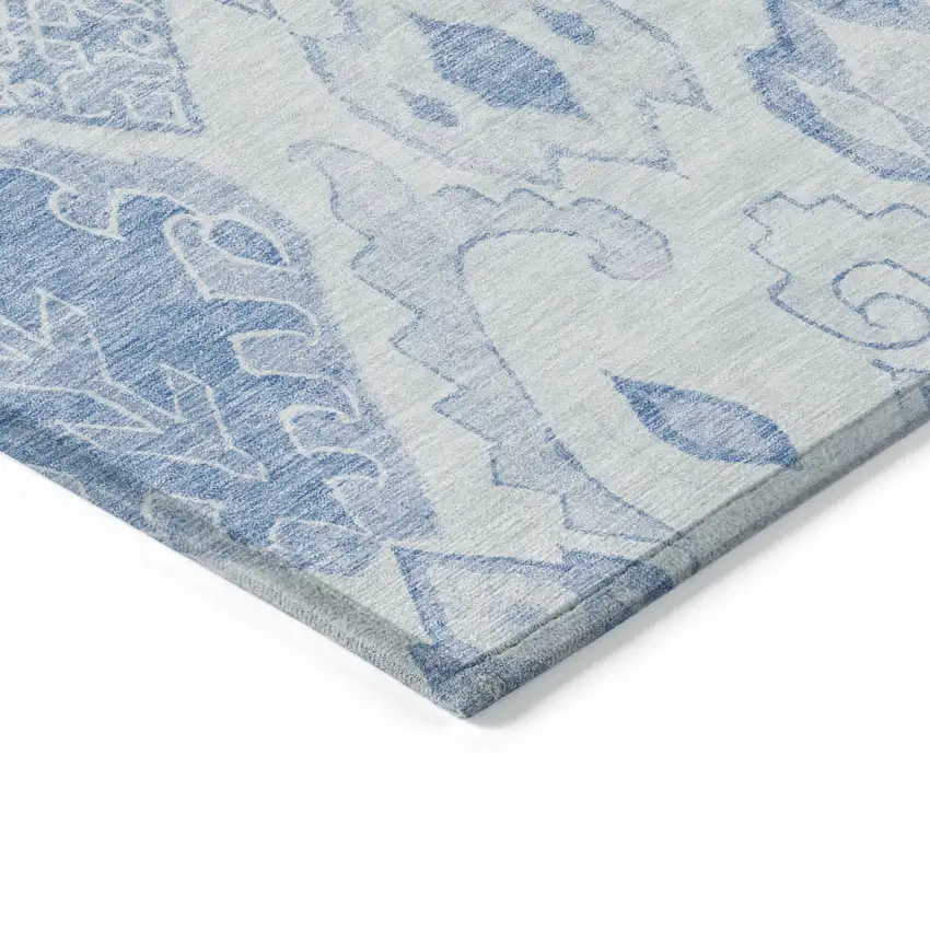 Denim Blue And Sky Blue Moroccan Washable Indoor Outdoor Area Rug Photo 6