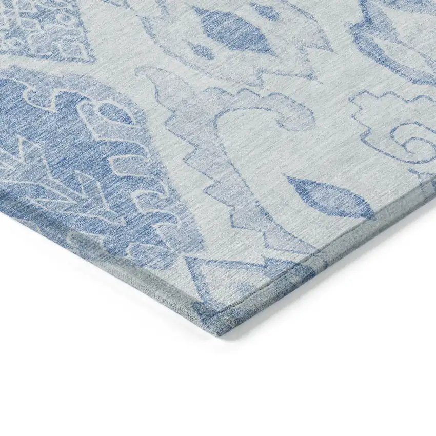 Denim Blue And Sky Blue Moroccan Washable Indoor Outdoor Area Rug Photo 6