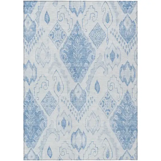 Denim Blue And Sky Blue Moroccan Washable Indoor Outdoor Area Rug Photo 1